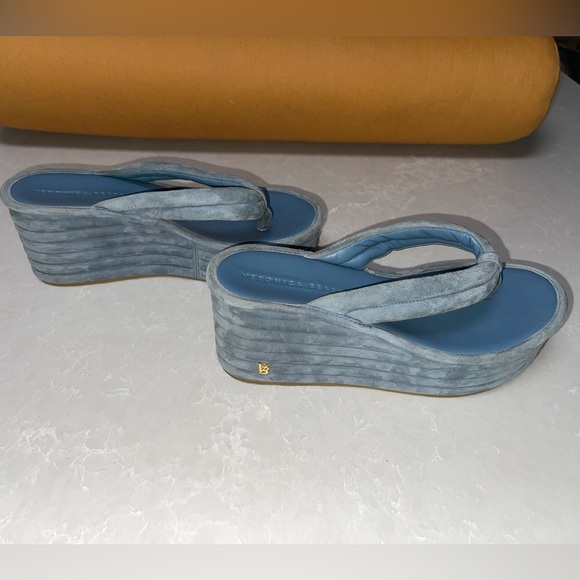 EUC Veronica Beard Geno Ribbed Suede Platform Wedge Thong Sandals - Picture 4 of 8